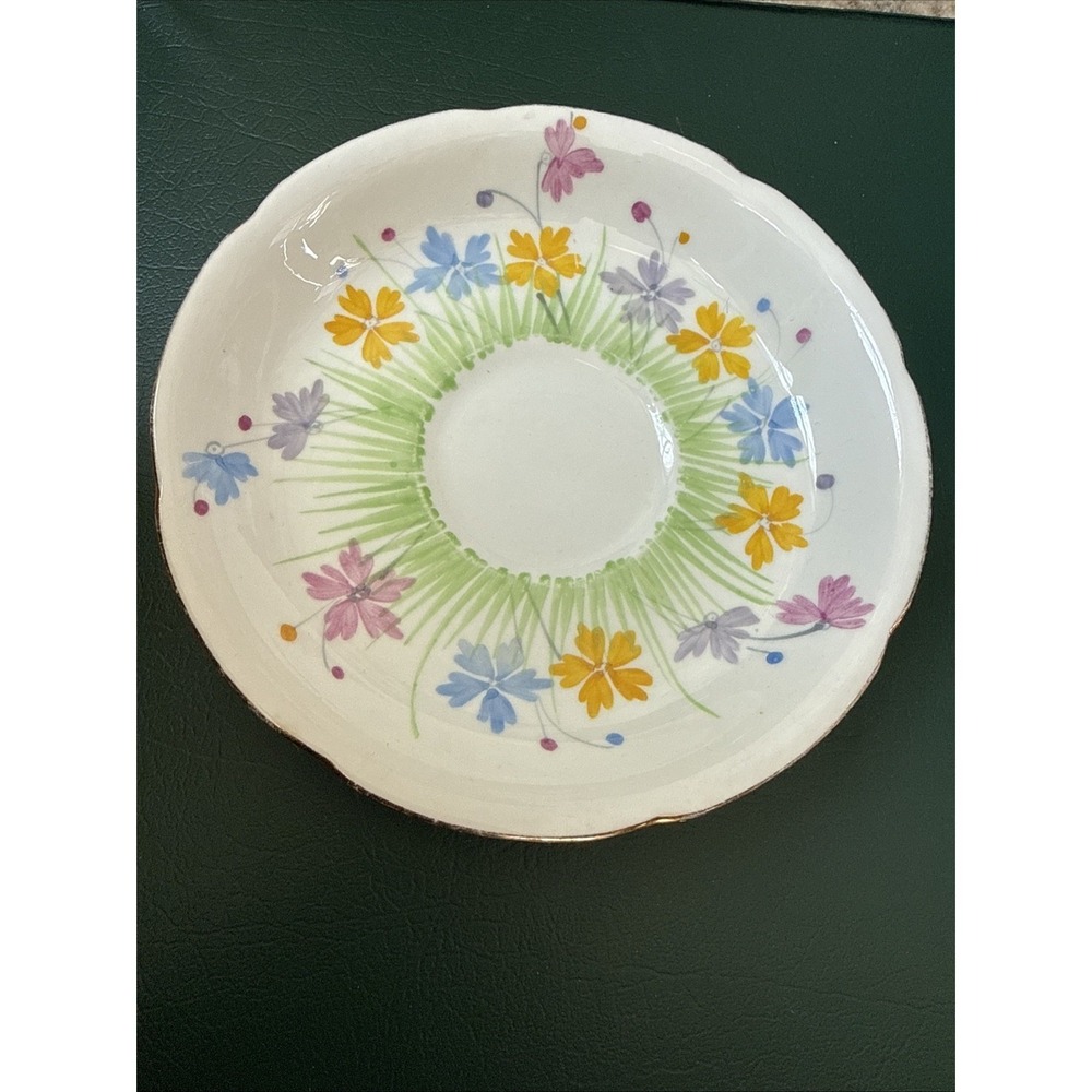 ABJ Grafton Vintage Bone China Saucers Made In England (2) Spring Flowers